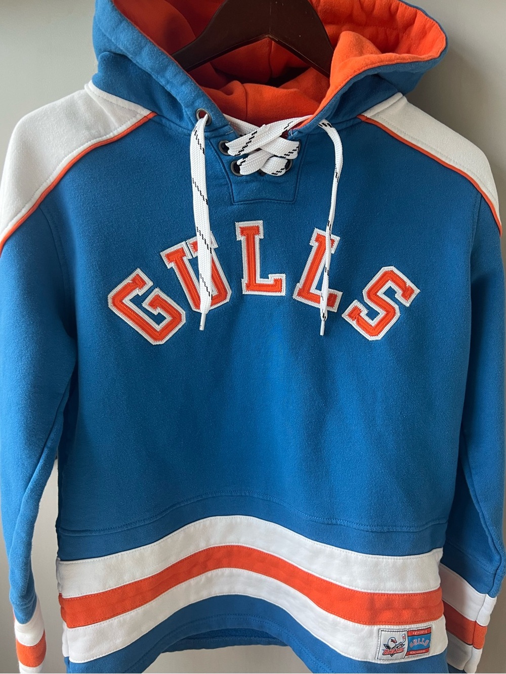 San Diego Gulls AHL Hockey Jersey Jacket Lace Up Hoodie Sweatshirt Blue Orange S